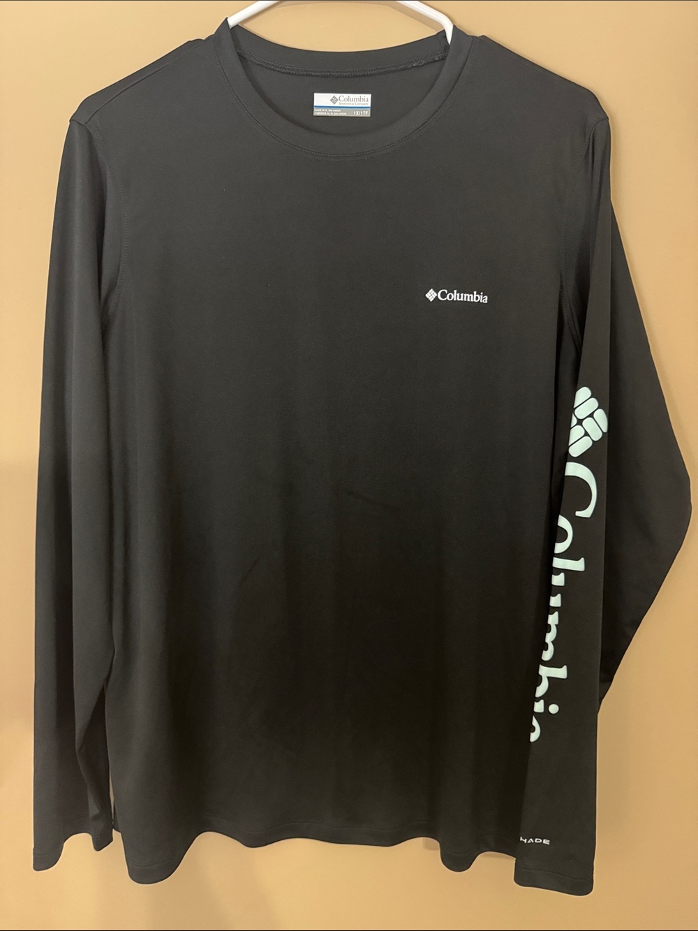 Columbia Black Long Sleeve Logo Shirt with White Sleeve Script